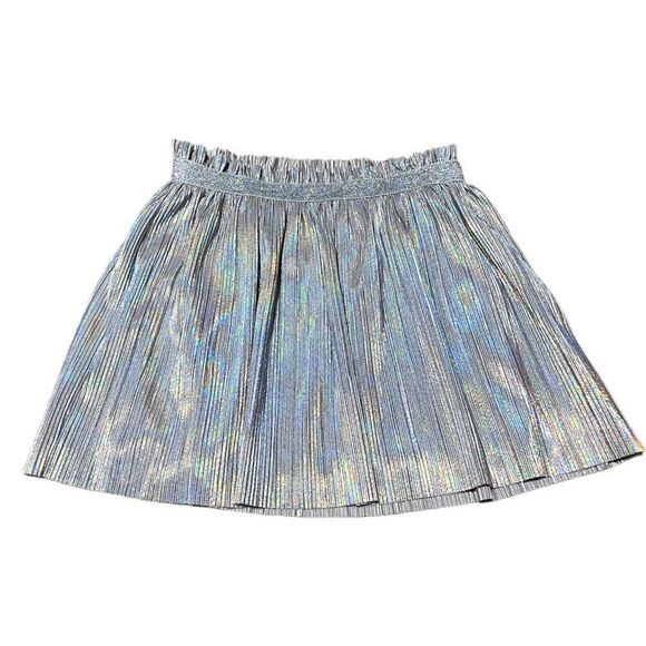 ACCORDION Pleat Skirt Shiny Irridescent Silver Elastic Waist Pull On Large NWT - Picture 1 of 6